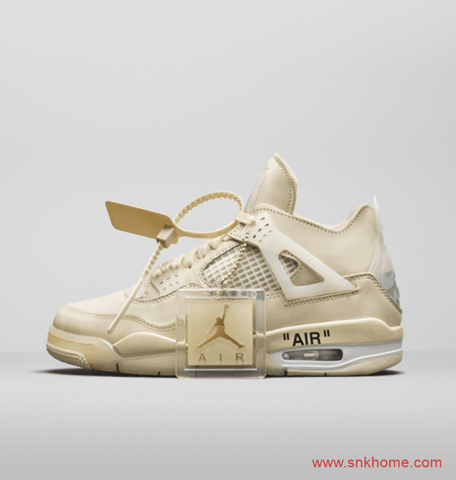 周杰伦同款aj4wo联名offwhitexairjordan4spwmnssailaj4米黄天价鞋