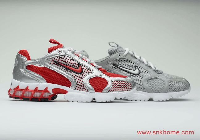 耐克Stussy联名款老爹鞋 Nike Air Zoom Spiridon Caged 2 货号：CJ1288-600（红）/CJ1288-001（银）