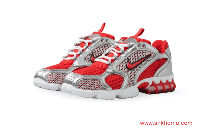 耐克Stussy联名款老爹鞋 Nike Air Zoom Spiridon Caged 2 货号：CJ1288-600（红）/CJ1288-001（银）