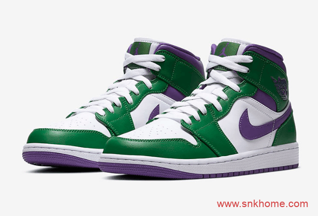 Air Jordan 1 Mid “Incredible Hulk”白绿紫勾 AJ1绿巨人配色 货号：554724-300