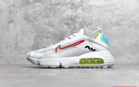 夏季透气耐克气垫跑鞋 NIKE Air Max 2090白色鞋面红色勾绿色气垫 货号CJ4066-100