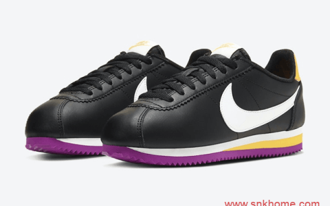 Nike Classic Cortez WMNS 耐克阿甘新款湖人配色黑白鞋面紫金鞋底 货号：807471-022