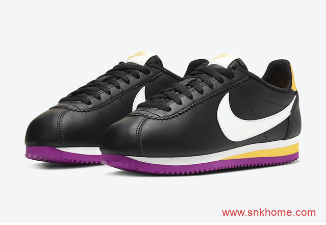 Nike Classic Cortez WMNS 耐克阿甘新款湖人配色黑白鞋面紫金鞋底 货号：807471-022