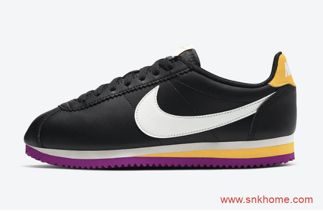 Nike Classic Cortez WMNS 耐克阿甘新款湖人配色黑白鞋面紫金鞋底 货号：807471-022