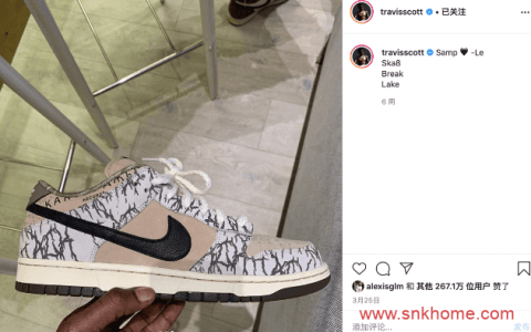 TS x Dunk早期 Sample 会市售 Travis Scott x Dunk SB Low2.0版本迎来实物图