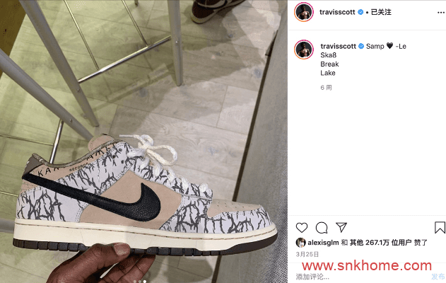 TS x Dunk早期 Sample 会市售 Travis Scott x Dunk SB Low2.0版本迎来实物图