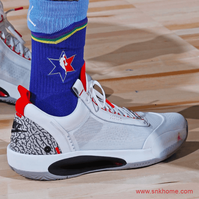 Air Jordan 34 Low “White Cement”   AJ34东契奇白水泥经典爆裂纹 货号：CZ7747-101