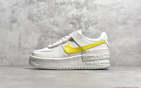 Nike WMNS Air Force 1 Shadow 耐克空军一号马卡龙白色鞋面黄色勾 货号 ：CZ0375-100