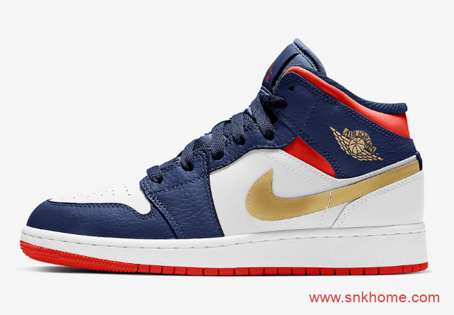 Air Jordan 1 Mid GS “Olympic”  AJ1蓝红金中帮新配色发售信息 货号：BQ6931-104