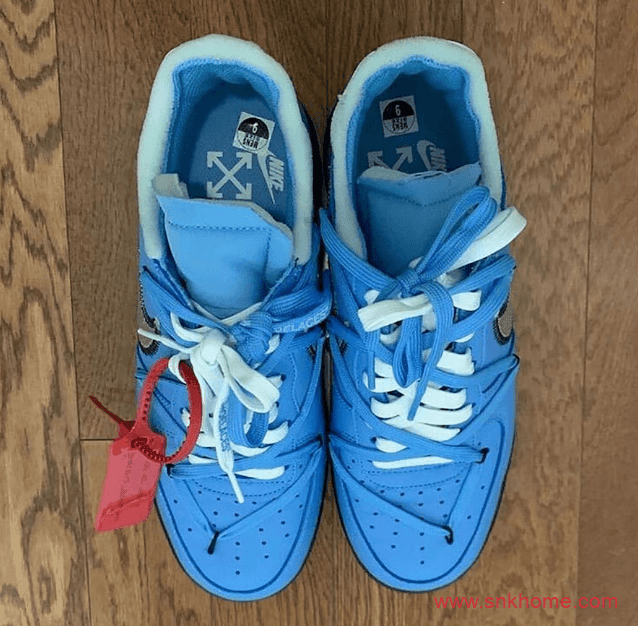 Virgil 上脚的神秘 OFF-WHITE x AF1蓝黑配色 耐克空军天蓝色鞋面液态银色的 Swoosh设计超级酷