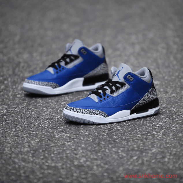 Air Jordan 3 “Varsity Royal” 黑蓝AJ3爆裂纹 AJ3皇家蓝经典复刻发售 货号：CT8532-400