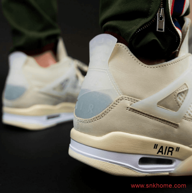 米黄色AJ4OW联名拍卖款上脚图 OFF-WHITE x Air Jordan 4 “Sail”  货号：CV9388-100