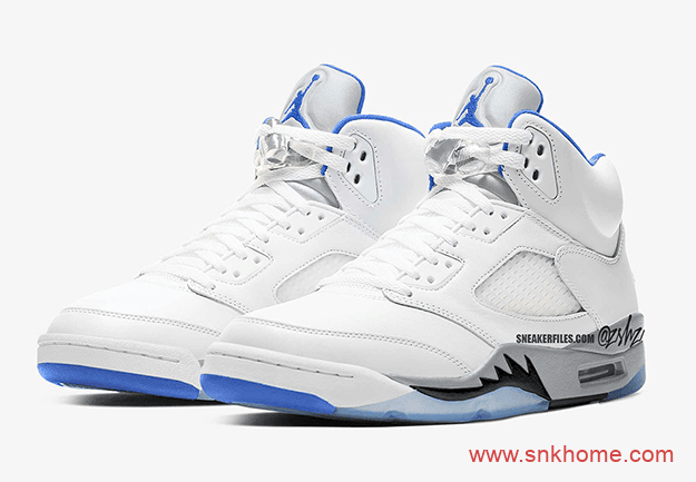 白蓝AJ5白色球鞋 Air Jordan 5 “Hyper Royal” AJ5皇家蓝效果图 货号：DD0587-140