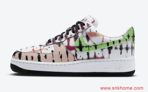 正品耐克空军 Nike Air Force 1 WMNS“ Black Tie Dye” 空军扎染鞋面绿色勾发售价格 货号：CW1267-101