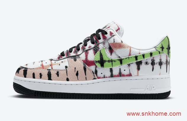 正品耐克空军 Nike Air Force 1 WMNS“ Black Tie Dye” 空军扎染鞋面绿色勾发售价格 货号：CW1267-101