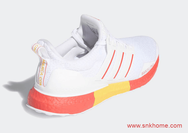 阿迪达斯透气小白鞋  adidas Ultra Boost DNA “Barcelona” 阿迪达斯城市限定白红配色官图 货号：FY2896