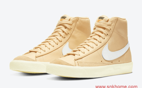 耐克开拓者高帮女子米黄色板鞋 Nike Blazer Mid'77 少女感爆棚女子耐克板鞋发售日期 货号：CZ1055-700