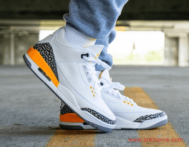 湖人队配色AJ3白黄 Air Jordan 3 WMNS “Laser Orange” AJ3白黄色球鞋发售日期 货号：CK9246-108