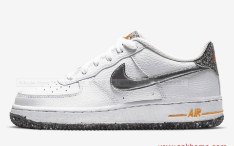 空军泼墨 Nike Air Force 1 Crater GS 耐克空军白黑鞋底鞋后跟泼墨设计 货号：DB1558-100