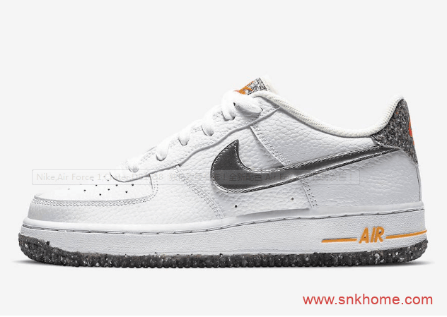 空军泼墨 Nike Air Force 1 Crater GS 耐克空军白黑鞋底鞋后跟泼墨设计 货号：DB1558-100