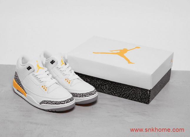 湖人AJ3白黄爆裂纹 Air Jordan 3 WMNS “Laser Orange”实物图曝光 货号：CK9246-108