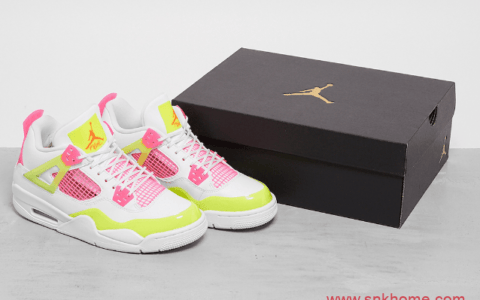 糖果色AJ4女子球鞋 Air Jordan 4 GS “Lemon Venom” AJ4白粉色发售日期 货号：CV7808-100