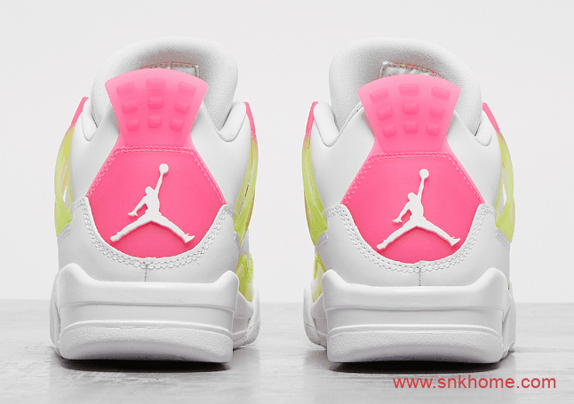 糖果色AJ4女子球鞋 Air Jordan 4 GS “Lemon Venom” AJ4白粉色发售日期 货号：CV7808-100