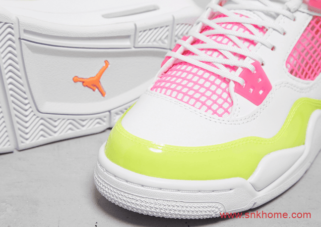 糖果色AJ4女子球鞋 Air Jordan 4 GS “Lemon Venom” AJ4白粉色发售日期 货号：CV7808-100