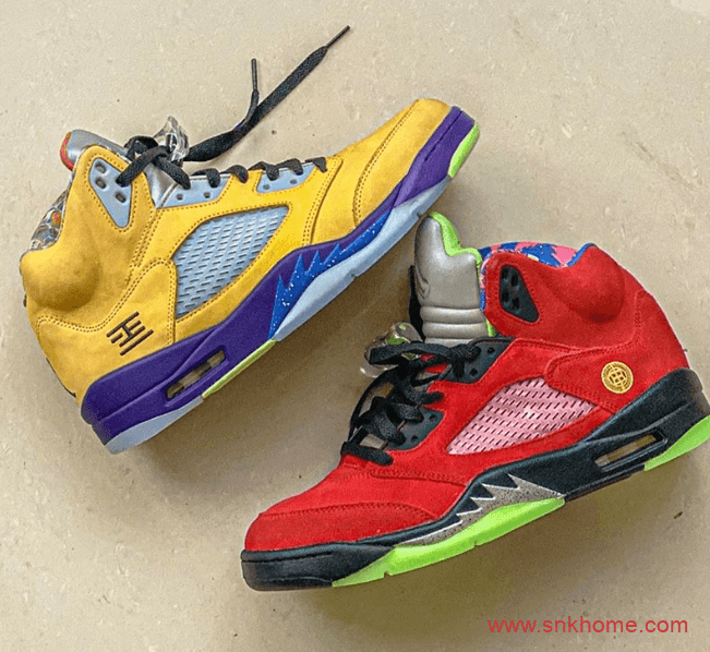 AJ5镭射鞋舌 AJ5红黄鸳鸯球鞋 Air Jordan 5 “What The”发售日期 货号：CZ5725-700