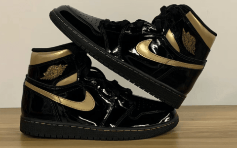 Air Jordan 1 High OG “Black/Metallic Gold” AJ1黑金漆皮实物图细节图预览 货号：555088-032