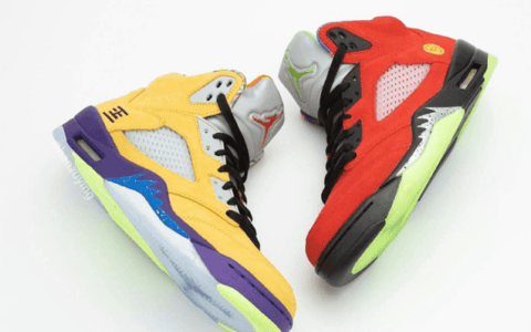 AJ5融合8双人齐配色 Air Jordan 5 “What The” AJ5红黄鸳鸯鞋发售日期 货号：CZ5725-700