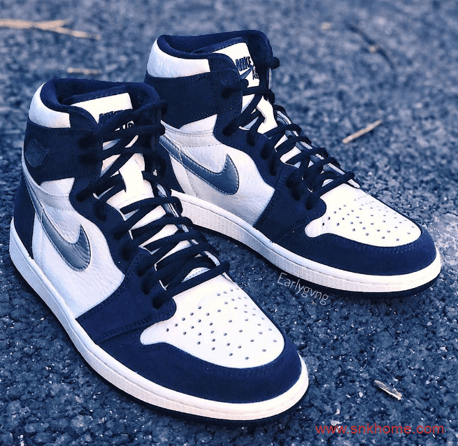 AJ1日本限定另一个配色 Air Jordan 1 “Co.JP” AJ1日本限定白蓝鞋面银色勾全新配色 货号：DC1788-100