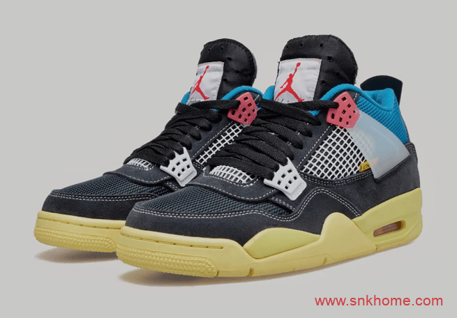 AJ4 Union联名款两个配色 AJ4鞋舌外翻 Union x Air Jordan 4发售日期 货号：DC9533-001 / DC9533-800