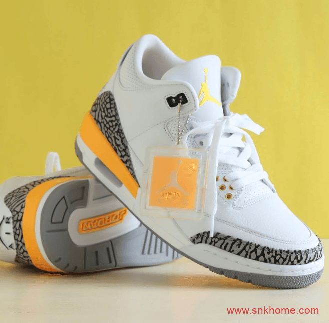 AJ3湖人配色爆裂纹 Air Jordan 3 WMNS “Laser Orange”发售日期 货号：CK9246-108