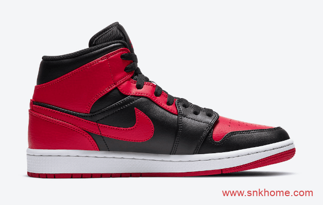 AJ1小禁穿中帮来袭 Air Jordan 1 Mid “Bred” 黑红脚趾中帮AJ1禁穿正品复刻 货号：554724-074