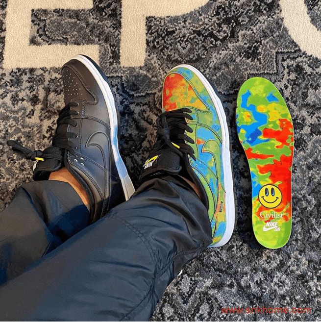 耐克Dunk SB热成像低帮黑色板鞋 Civilist x Nike SB Dunk Low联名款摩擦就能变色上脚图 货号：CZ5123-001