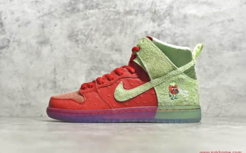 CJ纯原版本耐克Dunk咳嗽草莓 NIKE SB Dunk high“strawberry cough” 耐克Dunk草莓麂皮高帮 货号：CW7093-600