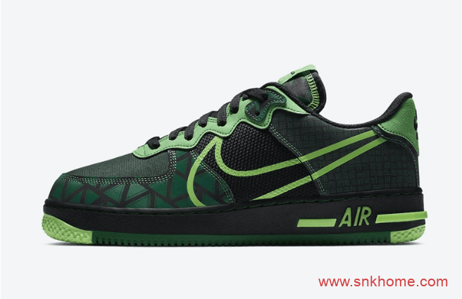 耐克空军黑绿 Nike Air Force 1 React “Naija” 耐克空军尼日利亚专属配色发售日期 货号：CW3918-001