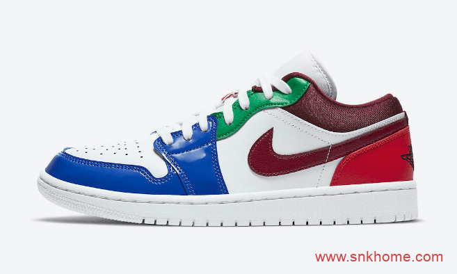 AJ1糖果漆皮低帮 Air Jordan 1 Low AJ1白蓝红拼接低帮发售日期 货号：DB5455-100