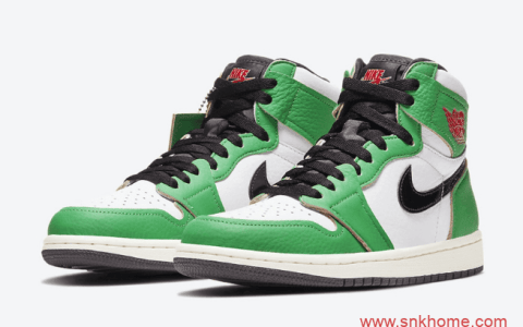 耐克AJ1喜力高帮 Air Jordan 1 High OG WMNS “Lucky Green” AJ1白绿高帮荔枝皮 货号：DB4612-300