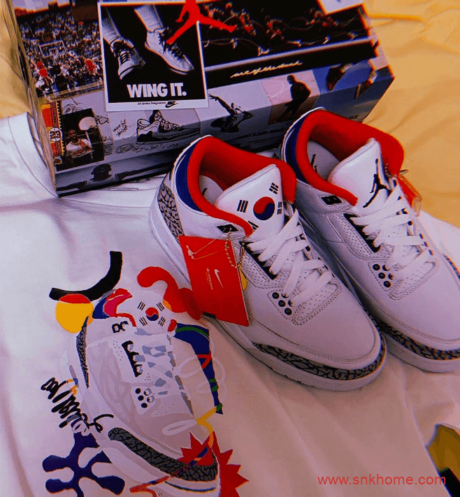 AJ3首尔限定韩国主题 Air Jordan 3 “Seoul” AJ3爆裂纹AJ3白蓝发售日期 货号：AV8370-100