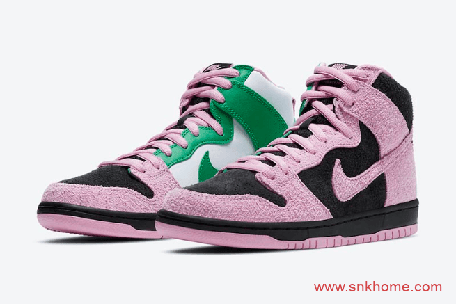 耐克Dunk粉绿翻毛皮鸳鸯 Nike SB Dunk High “Invert Celtics” 耐克Dunk麂皮反光新款 货号：CU7349-001