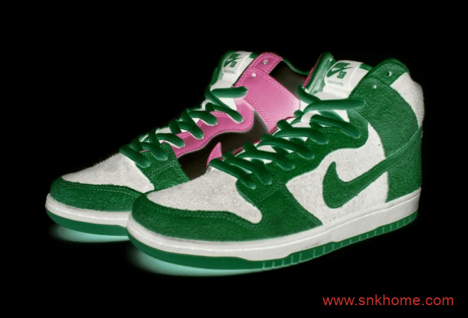 耐克Dunk粉绿翻毛皮鸳鸯 Nike SB Dunk High “Invert Celtics” 耐克Dunk麂皮反光新款 货号：CU7349-001