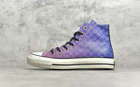 匡威渐变笑脸公司级版本 Converse chuck70 Happy Camper 匡威粉紫渐变高帮 货号：167635C