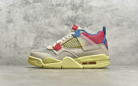 AJ4Union联名粉红蓝配色 Union x Air Jordan 4 AJ4 乔4联名款南海岸粉红蓝篮球鞋 货号：DC9533-800