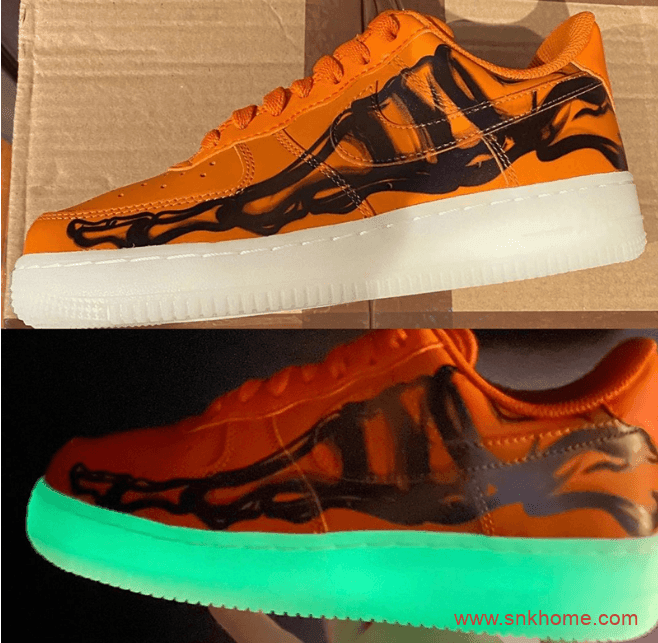 耐克空军一号万圣节限定 Nike Air Force 1 “Skeleton Orange” 空军夜光底耐克万圣节 货号：CU8067-800