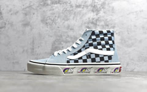 万斯独角兽浅蓝棋盘格高帮 Vans Sk8-Hi 莆田纯原版本万斯档口 万斯独角兽高帮帆布鞋