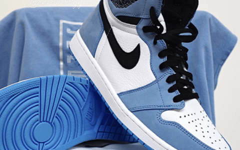 全新白蓝 Air Jordan 1 实物图 Air Jordan 1 High OG “University Blue” AJ1白黑蓝高帮 货号：555088-134