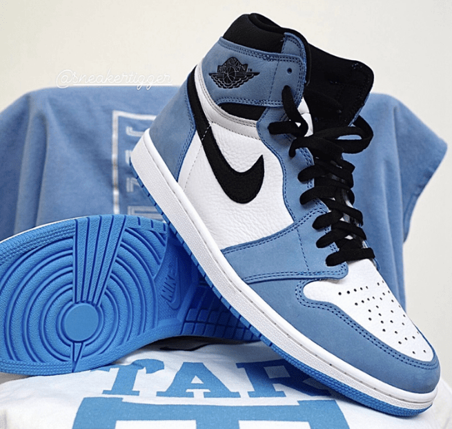 全新白蓝 Air Jordan 1 实物图 Air Jordan 1 High OG “University Blue” AJ1白黑蓝高帮 货号：555088-134