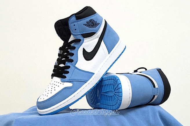 全新白蓝 Air Jordan 1 实物图 Air Jordan 1 High OG “University Blue” AJ1白黑蓝高帮 货号：555088-134